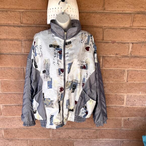 Vintage 90s Westport Ltd Shimmery Taupe Nylon Windbreaker Jacket Womens L - Picture 4 of 11